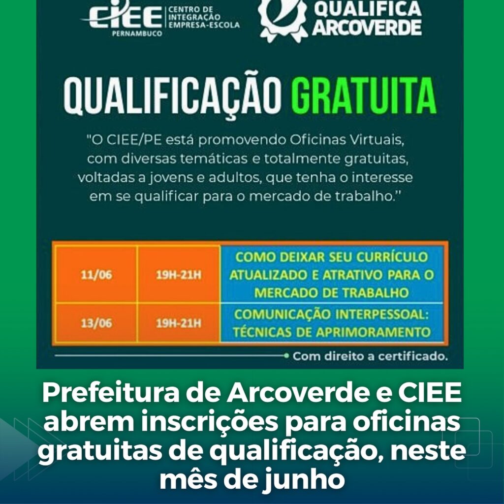 Oficinas grátis de qualificação em Arcoverde